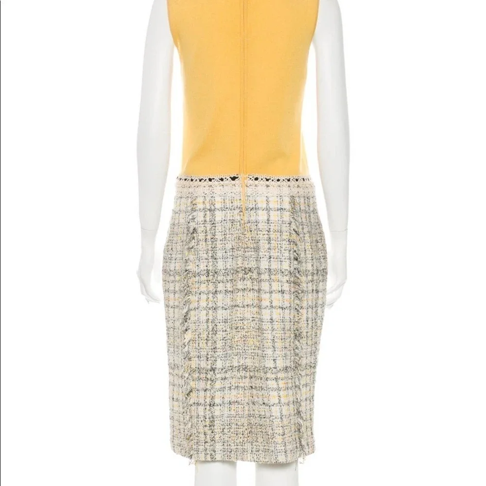 Carolina Herrera Yellow Grey tweed skirt dress 4